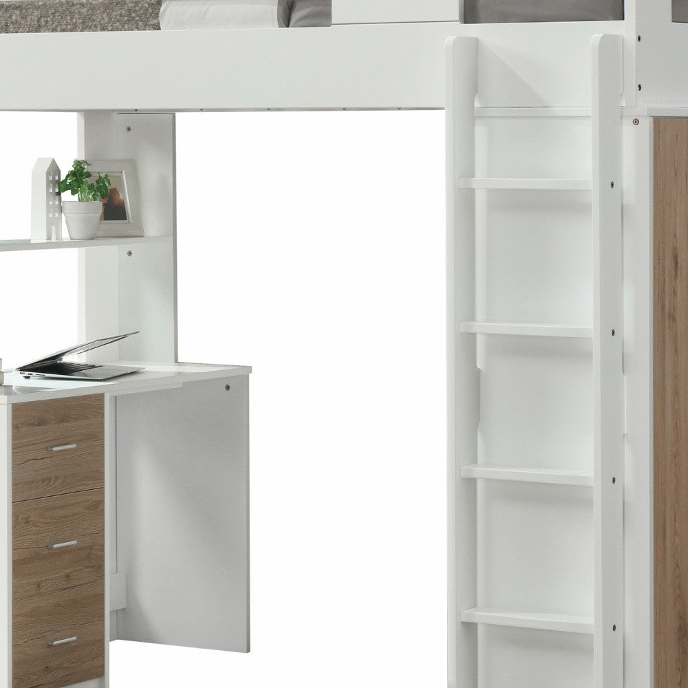 White And Natural Twin Loft Bed And Desk-1