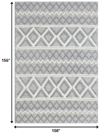 9' X 13' Gray Ivory Diamonds Boho Chic Area Rug-2