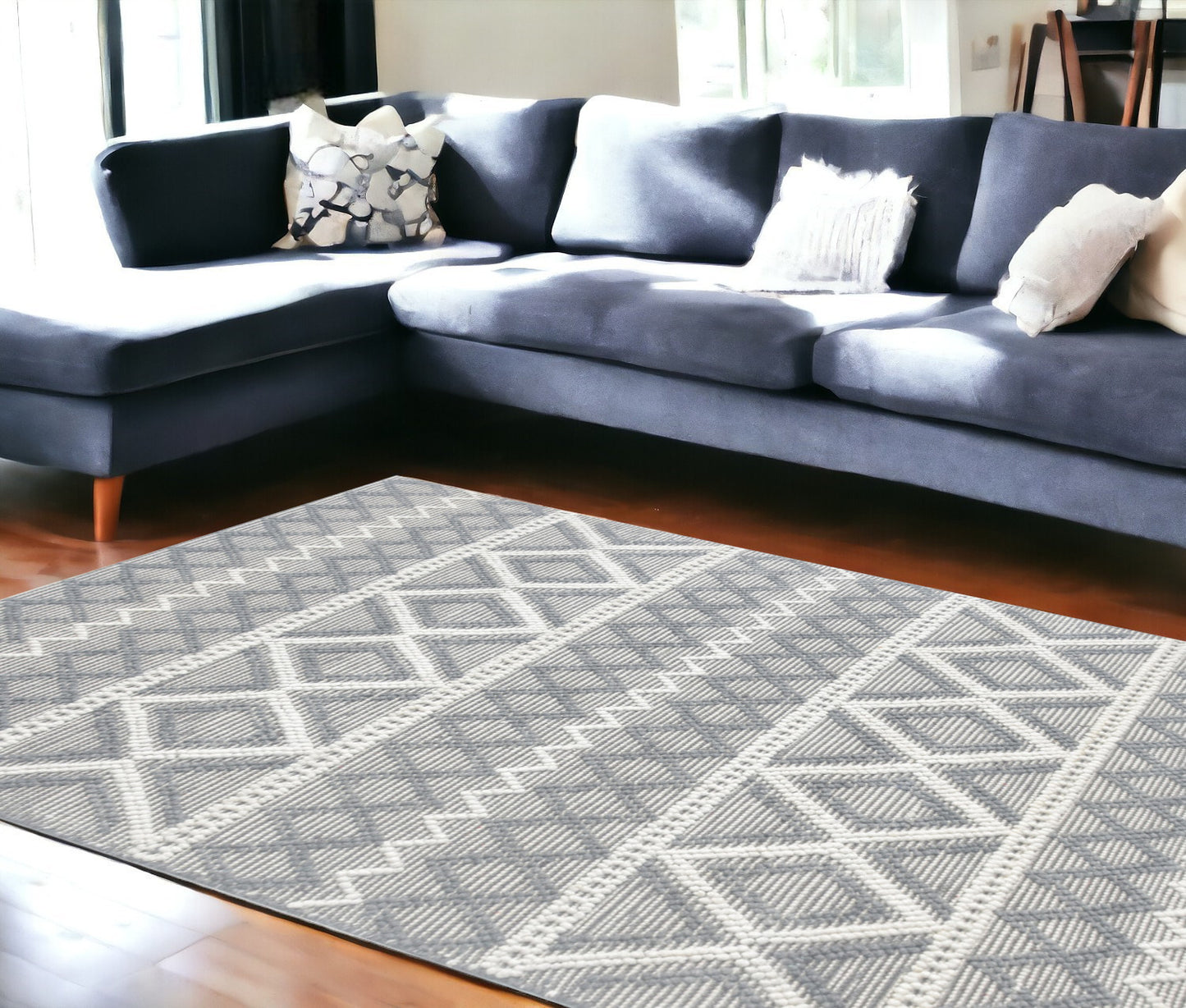 9' X 13' Gray Ivory Diamonds Boho Chic Area Rug-0