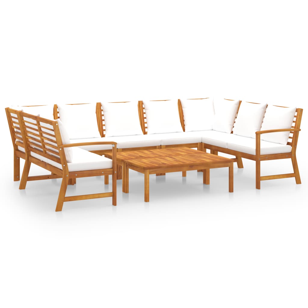vidaXL 9 Piece Patio Lounge Set with Cushion Cream Solid Acacia Wood-0