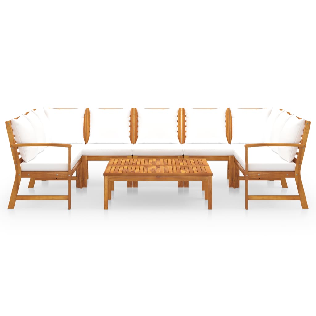 vidaXL 9 Piece Patio Lounge Set with Cushion Cream Solid Acacia Wood-2
