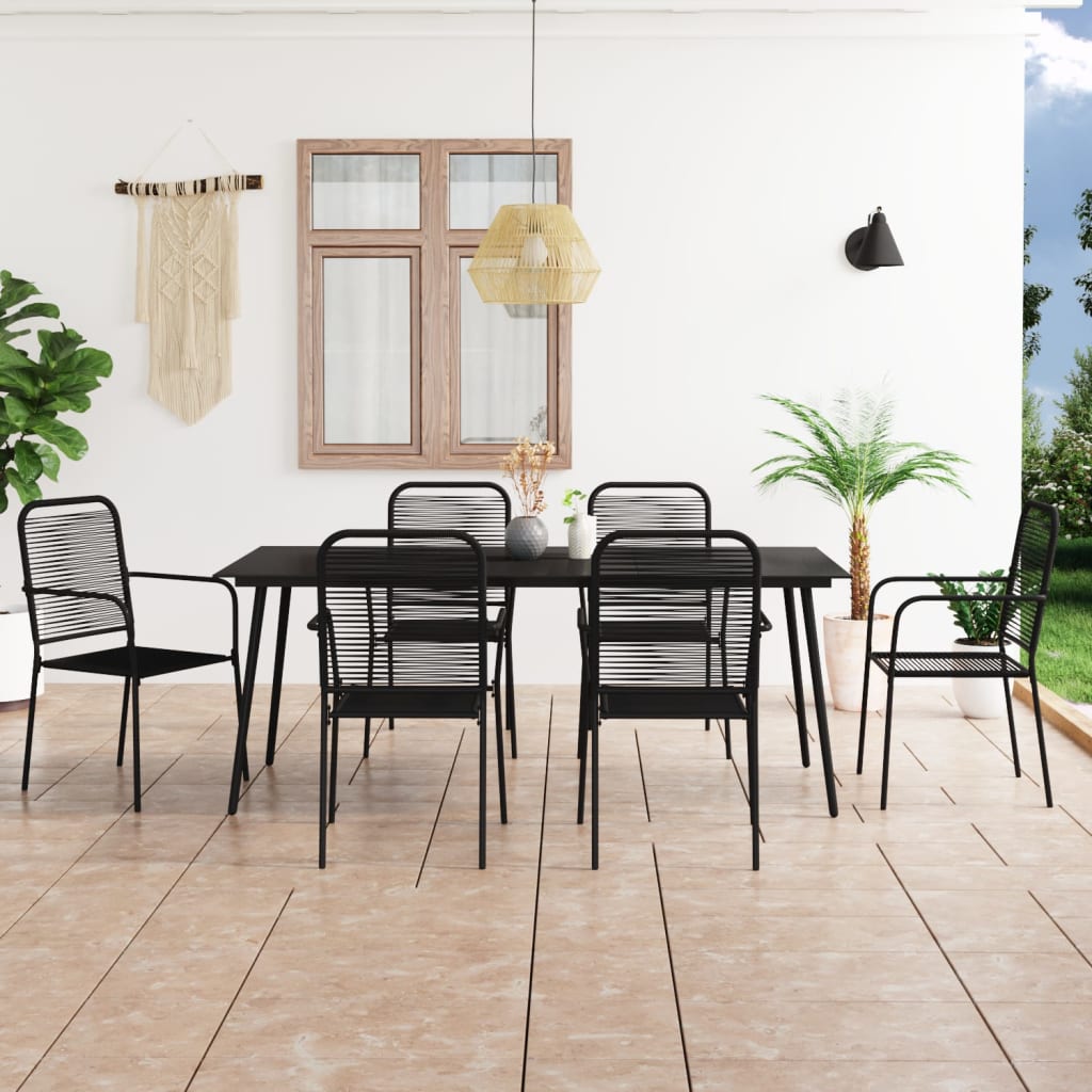 vidaXL Garden Dining Set 7/9 Piece Cotton Rope and Steel Black Outdoor Patio-0