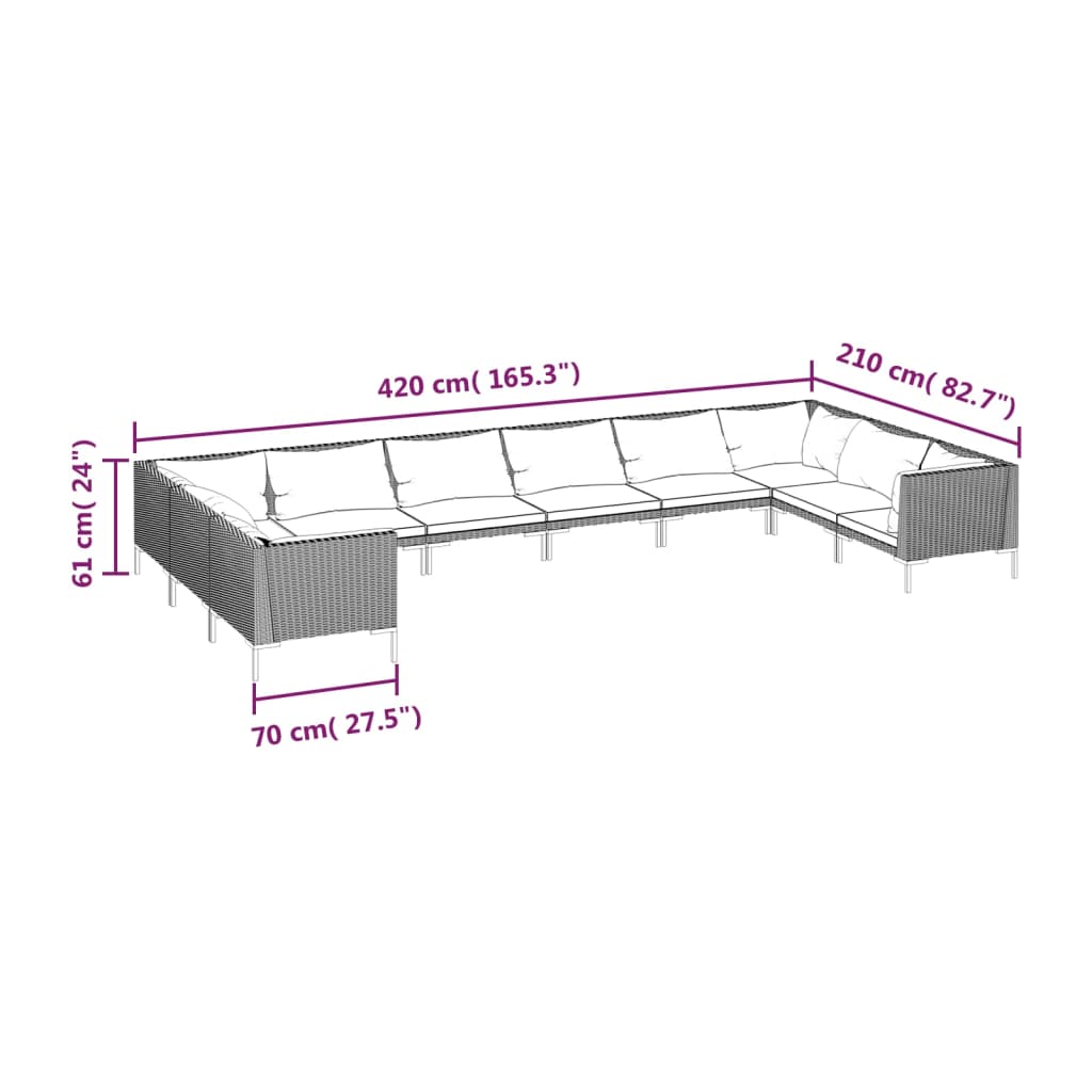 vidaXL 10 Piece Patio Lounge Set with Cushions Poly Rattan Dark Gray-1