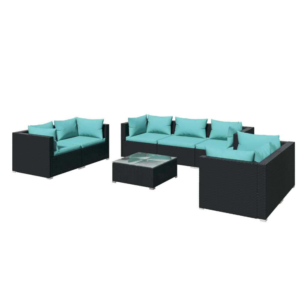 vidaXL 8 Piece Patio Lounge Set with Cushions Poly Rattan Black-1