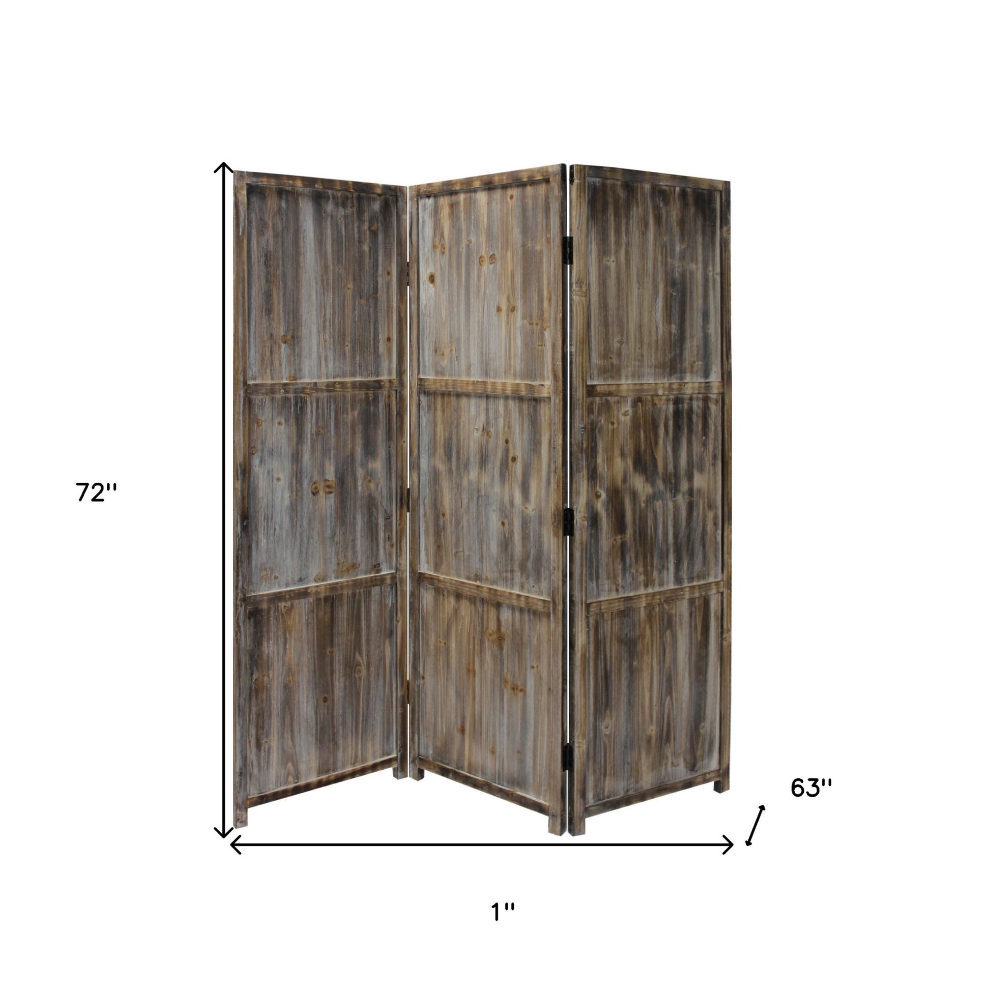 1" x 63" x 72" Brown 3 Panel Solid Wood Fortress  Screen-4
