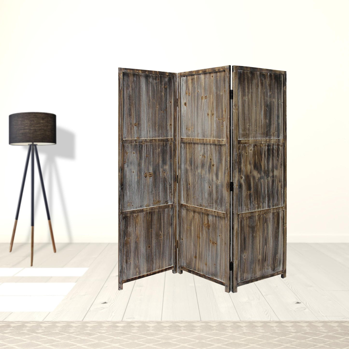 1" x 63" x 72" Brown 3 Panel Solid Wood Fortress  Screen-1