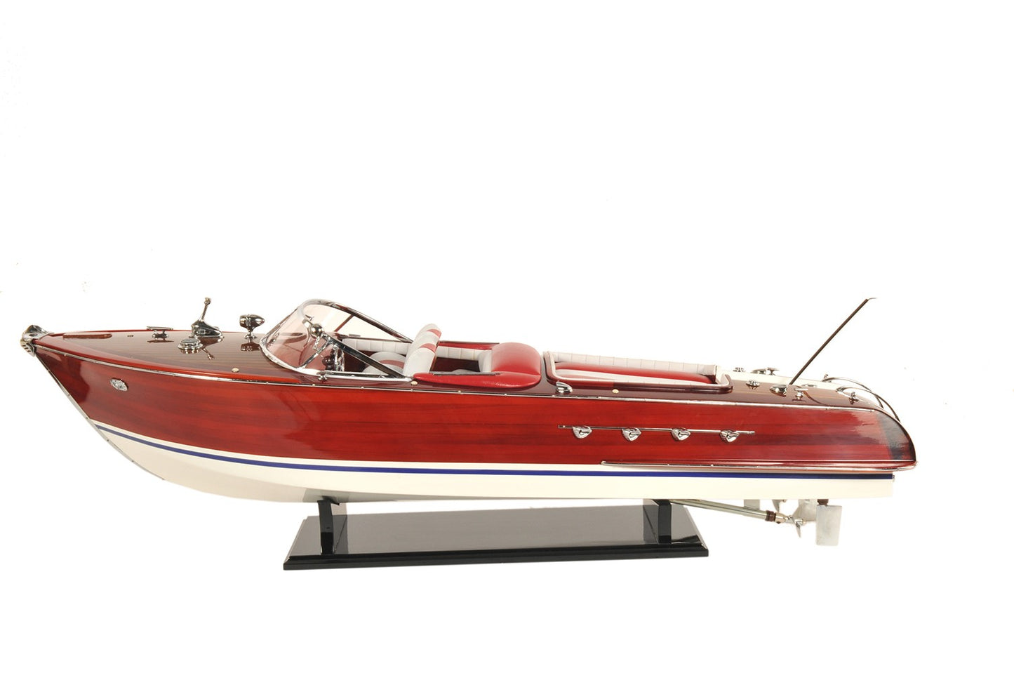 10" Red White And Brown Manufactured Wood Hand Painted Decorative Boat-2