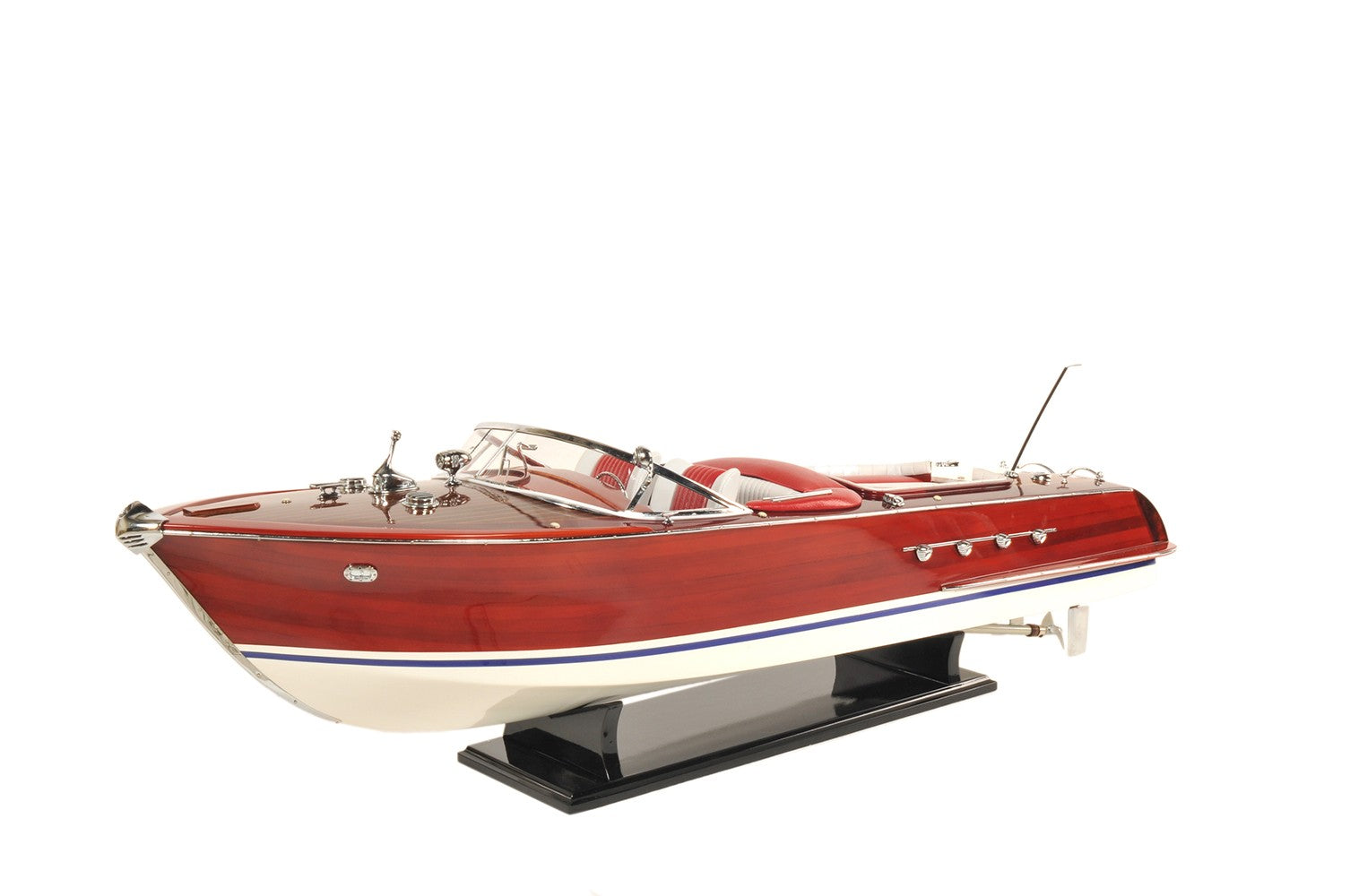 10" Red White And Brown Manufactured Wood Hand Painted Decorative Boat-3