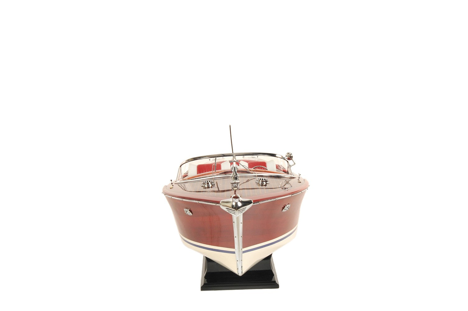 10" Red White And Brown Manufactured Wood Hand Painted Decorative Boat-4