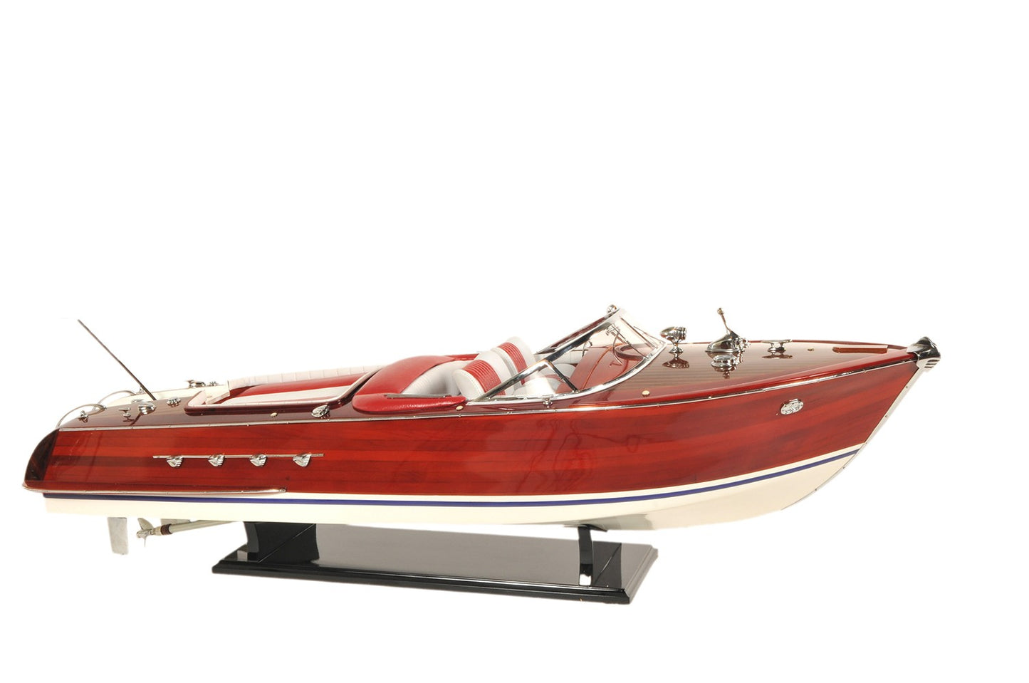 10" Red White And Brown Manufactured Wood Hand Painted Decorative Boat-5