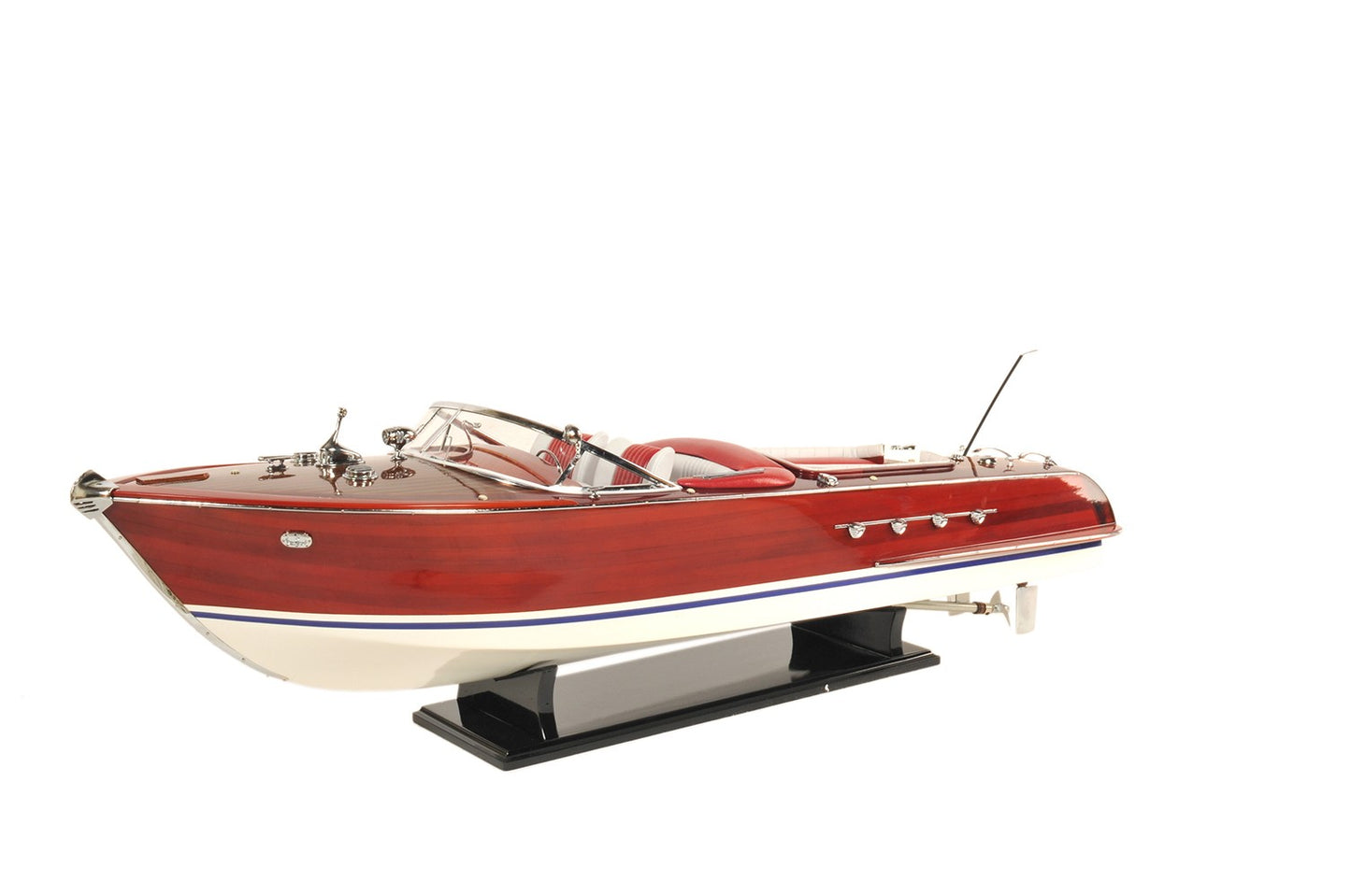 10" Red White And Brown Manufactured Wood Hand Painted Decorative Boat-6