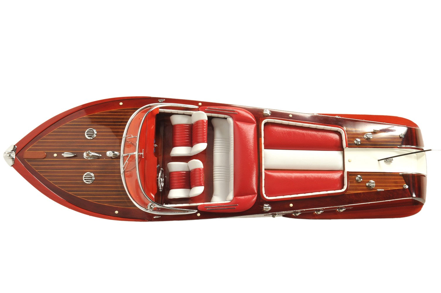 10" Red White And Brown Manufactured Wood Hand Painted Decorative Boat-7