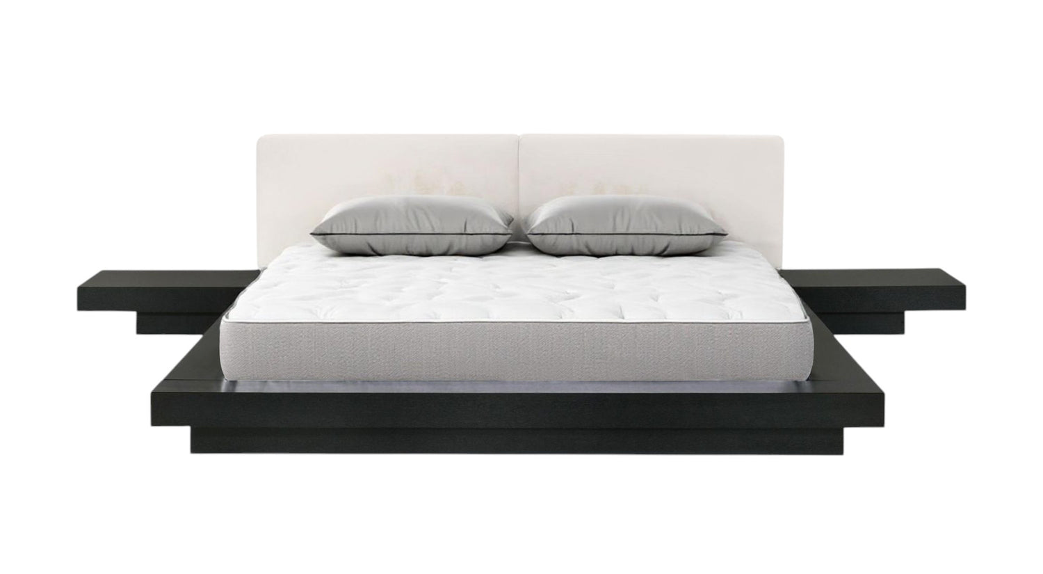 Black and White Solid Wood And Faux Leather Queen Bed Frame-0
