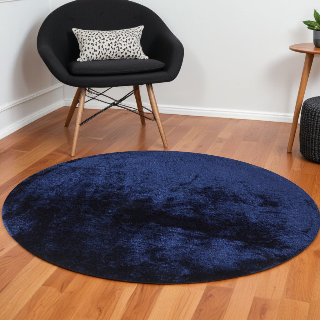 10' Blue And Black Round Shag Tufted Handmade Area Rug-0