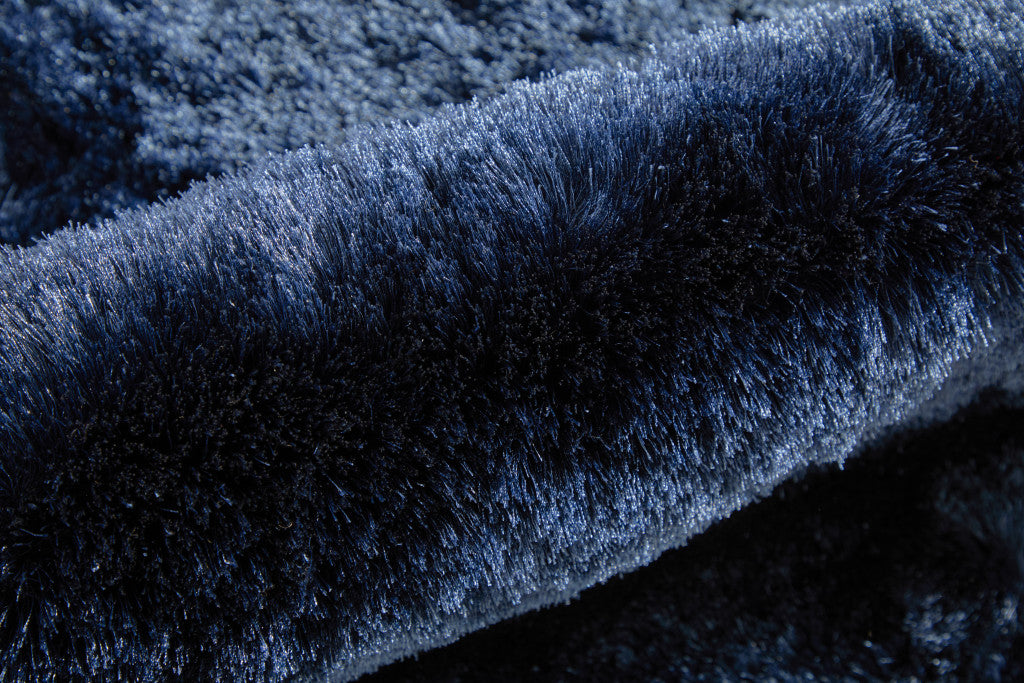 10' Blue And Black Round Shag Tufted Handmade Area Rug-5