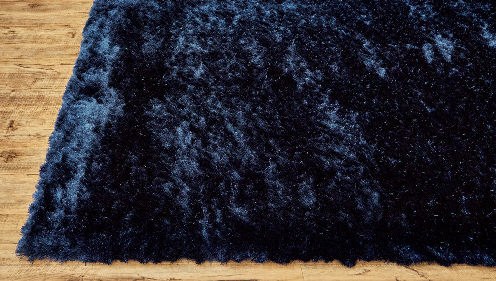 10' Blue And Black Round Shag Tufted Handmade Area Rug-7