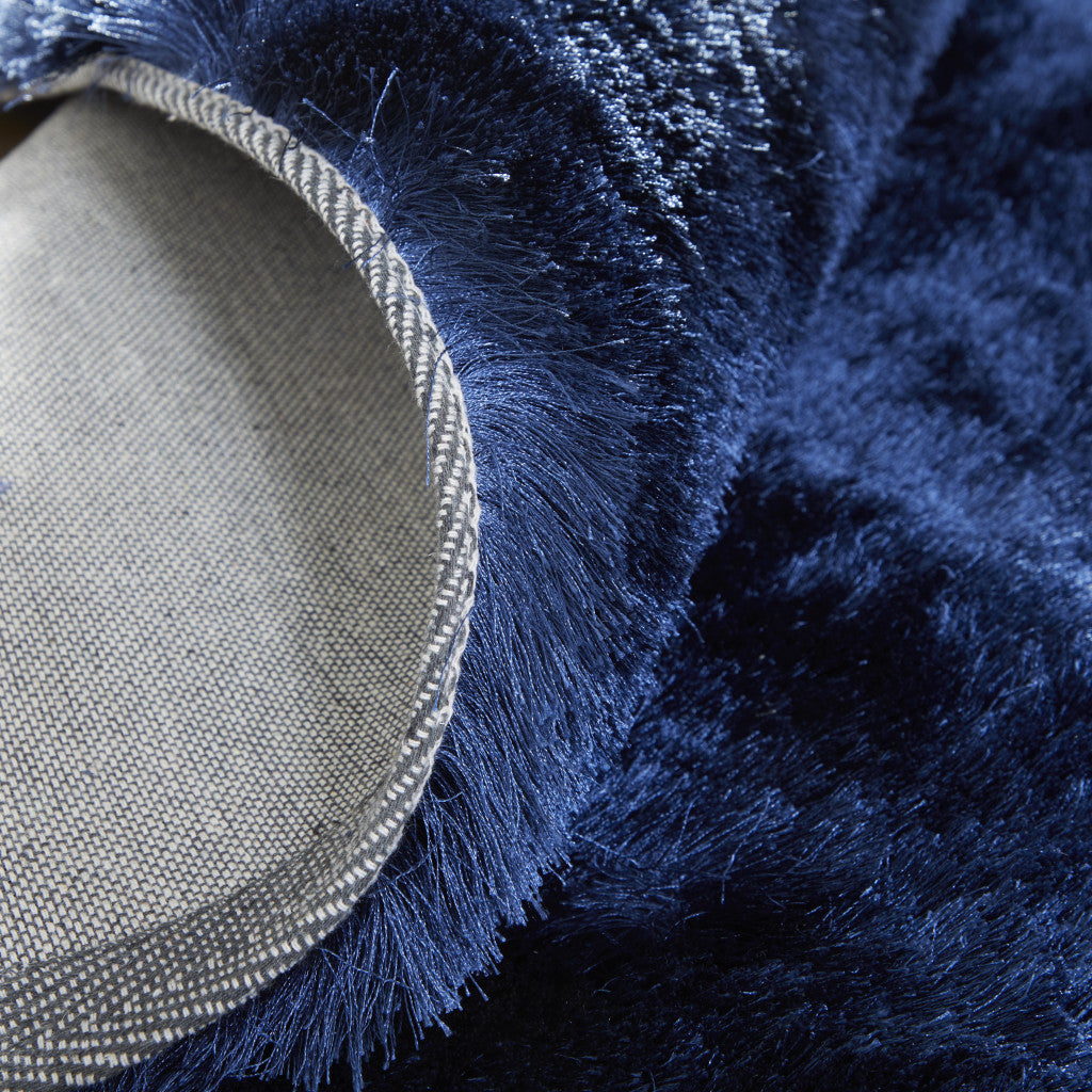 10' Blue And Black Round Shag Tufted Handmade Area Rug-8