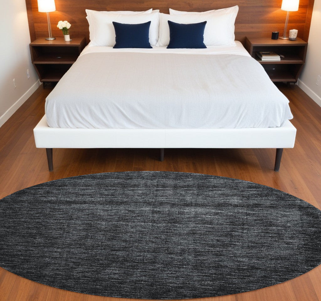 10' Black Round Wool Hand Woven Area Rug-0