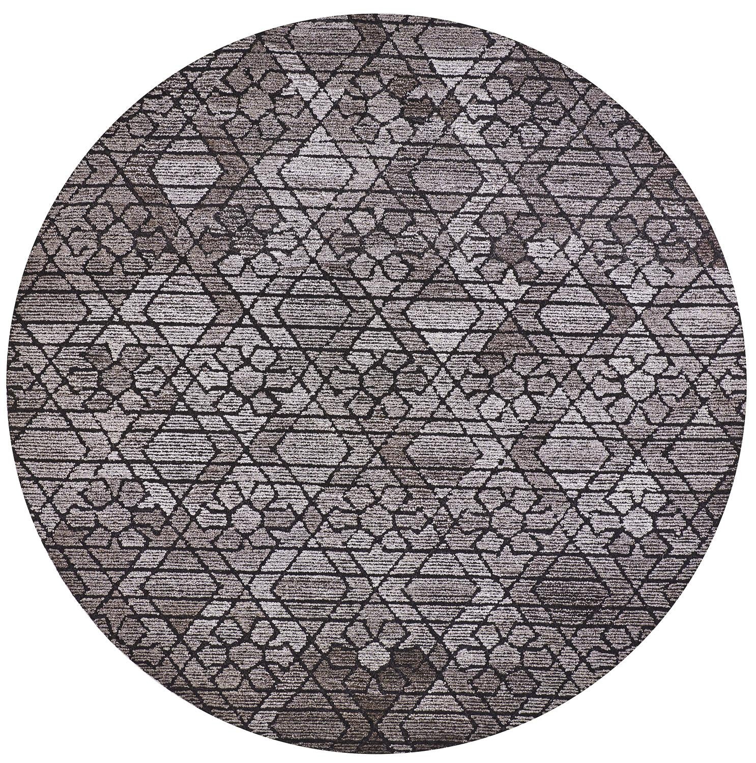 10' Black and Taupe Round Wool Paisley Hand Tufted Area Rug-1
