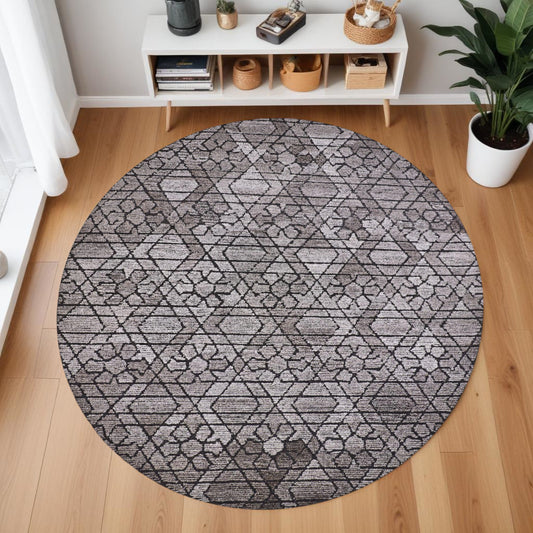 10' Black and Taupe Round Wool Paisley Hand Tufted Area Rug-0