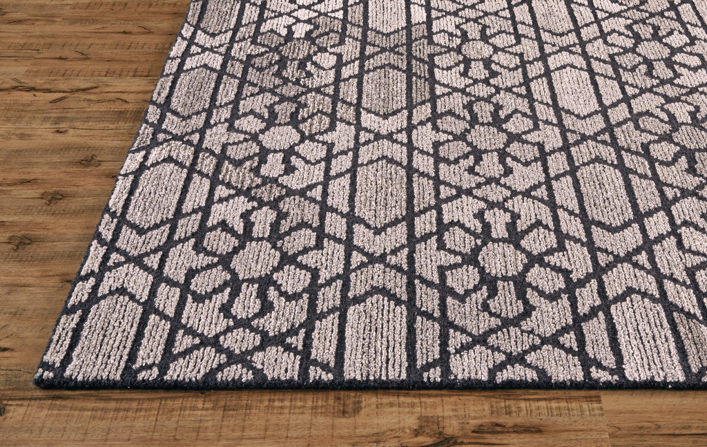 10' Black and Taupe Round Wool Paisley Hand Tufted Area Rug-5