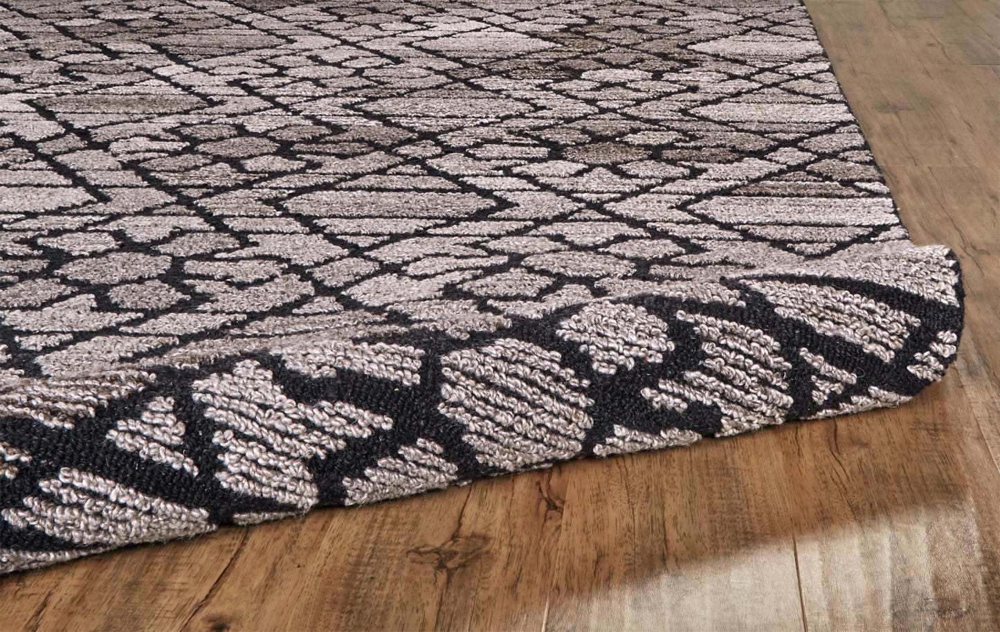 10' Black and Taupe Round Wool Paisley Hand Tufted Area Rug-6