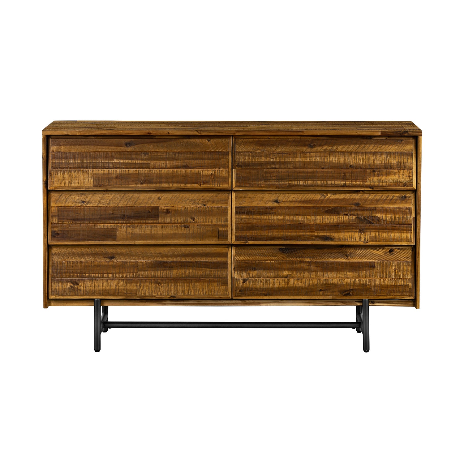 57" Brown and Black Solid Wood Six Drawer Double Dresser-0