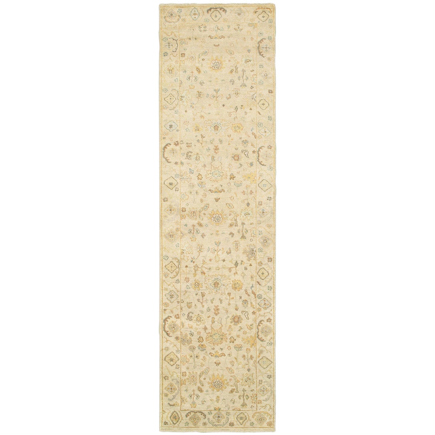 10' Beige And Gray Wool Oriental Hand Knotted Runner Rug-1