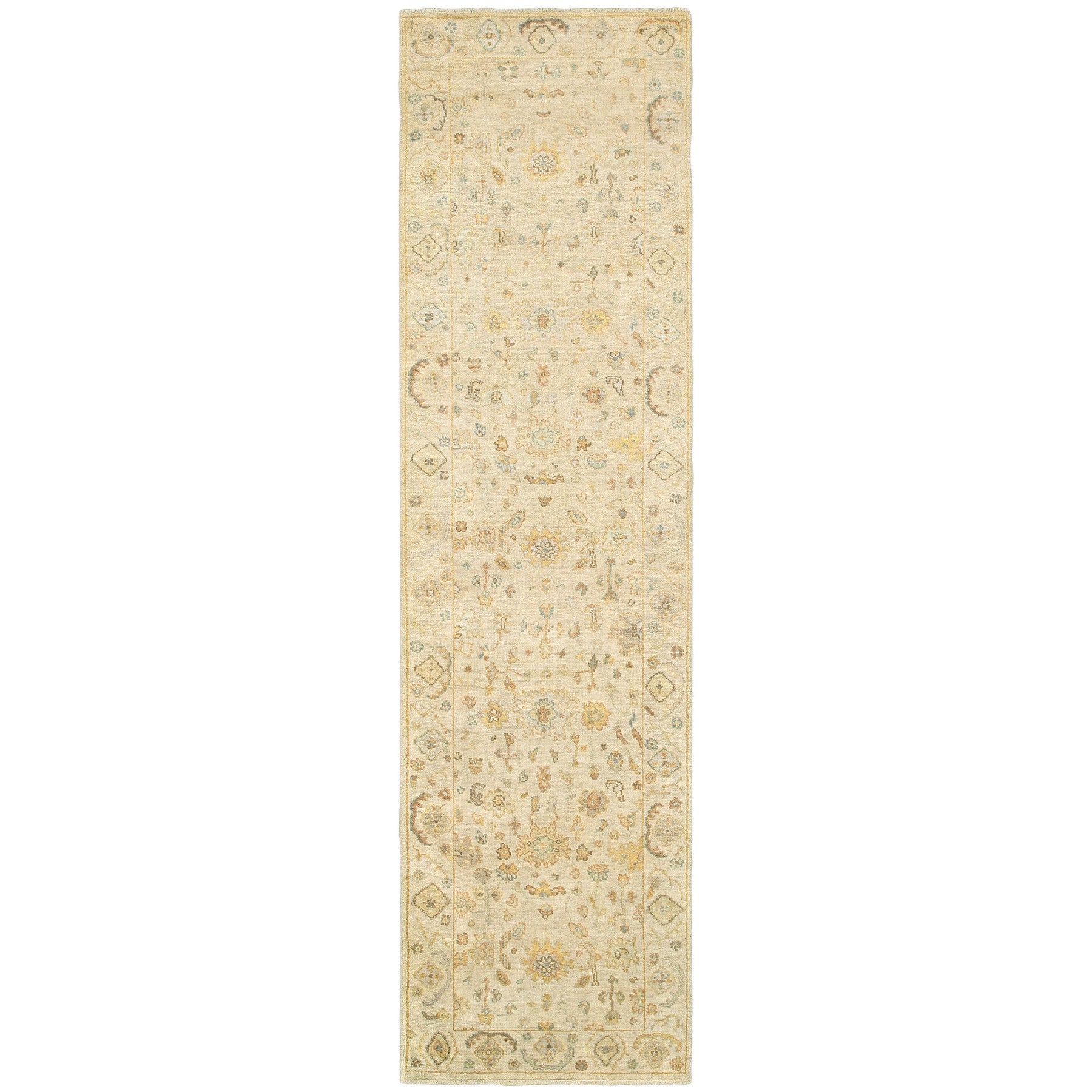 10' Beige And Gray Wool Oriental Hand Knotted Runner Rug-1