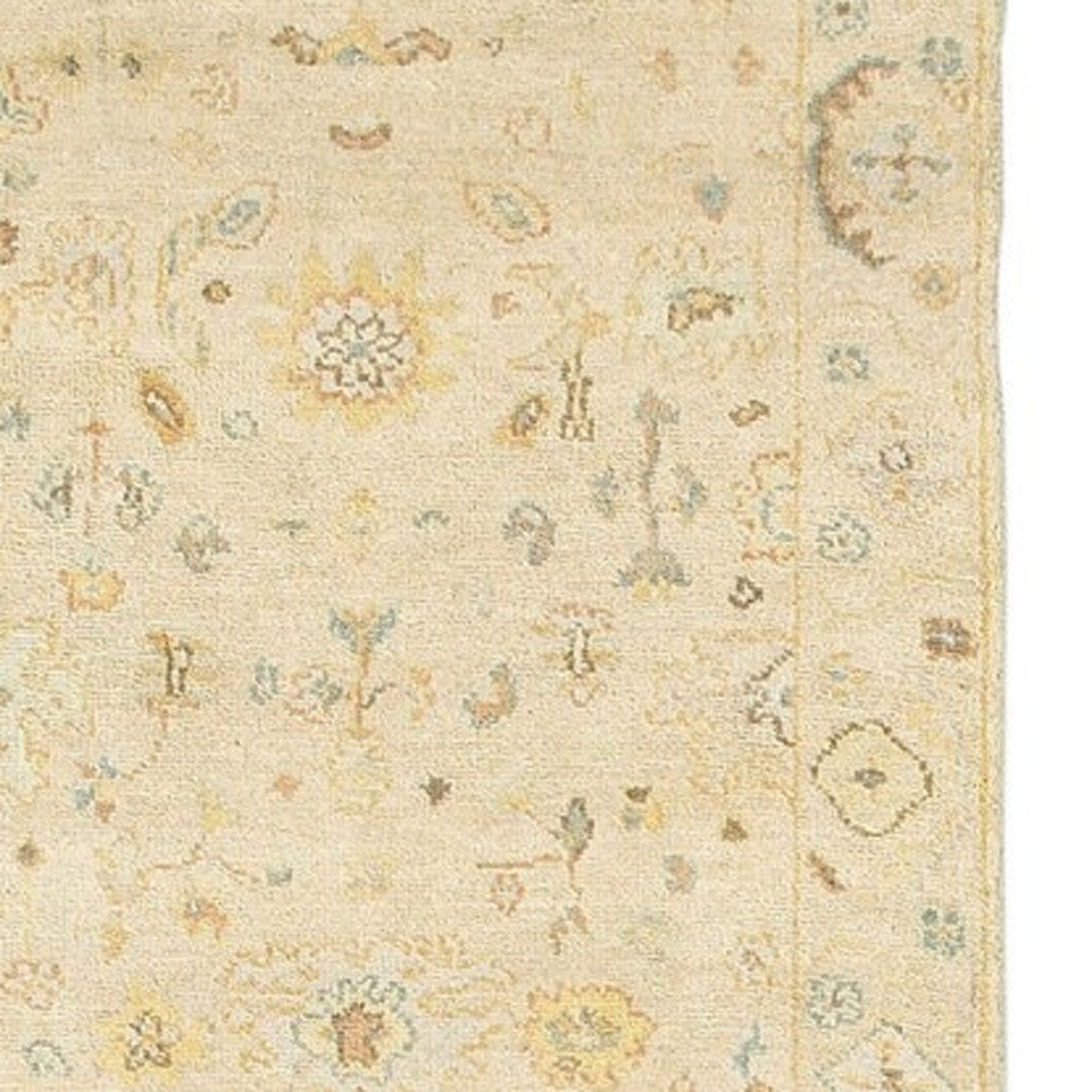 10' Beige And Gray Wool Oriental Hand Knotted Runner Rug-4