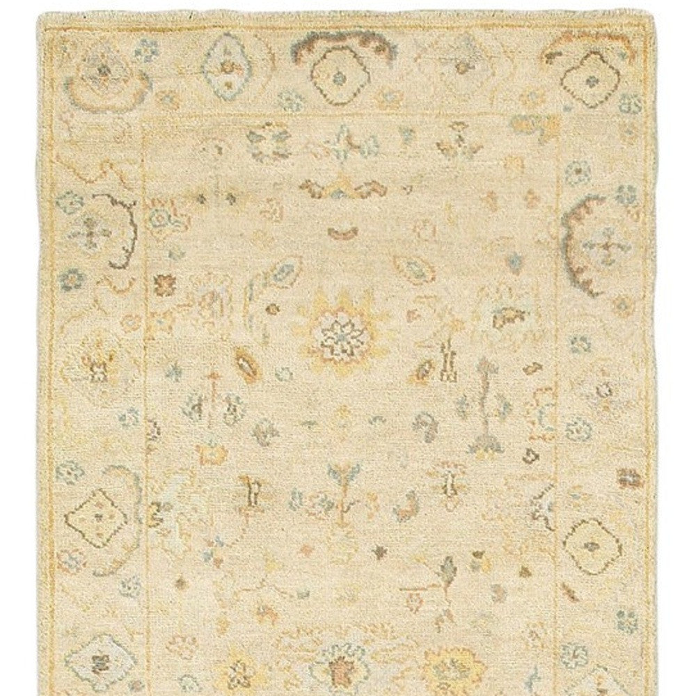10' Beige And Gray Wool Oriental Hand Knotted Runner Rug-3