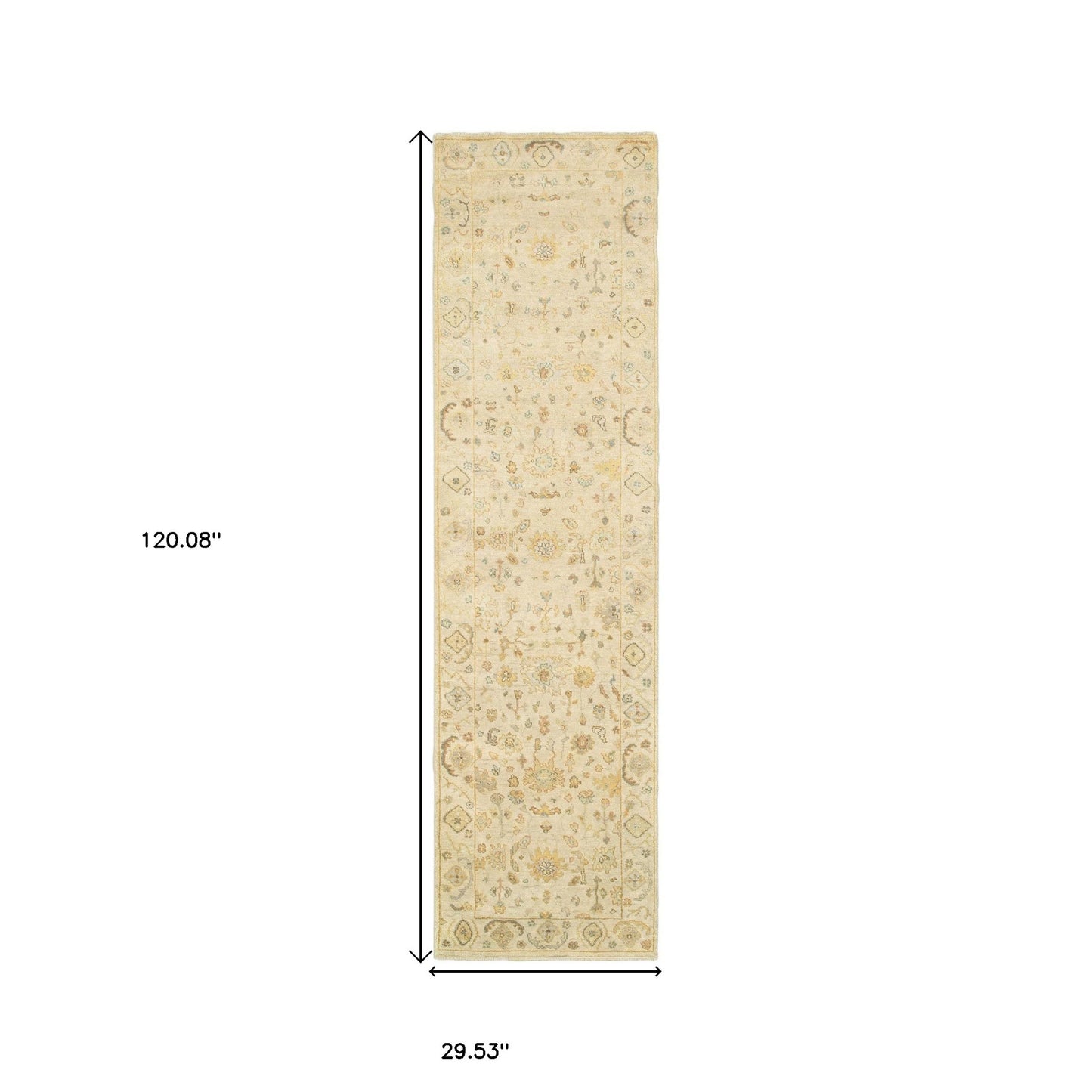 10' Beige And Gray Wool Oriental Hand Knotted Runner Rug-2