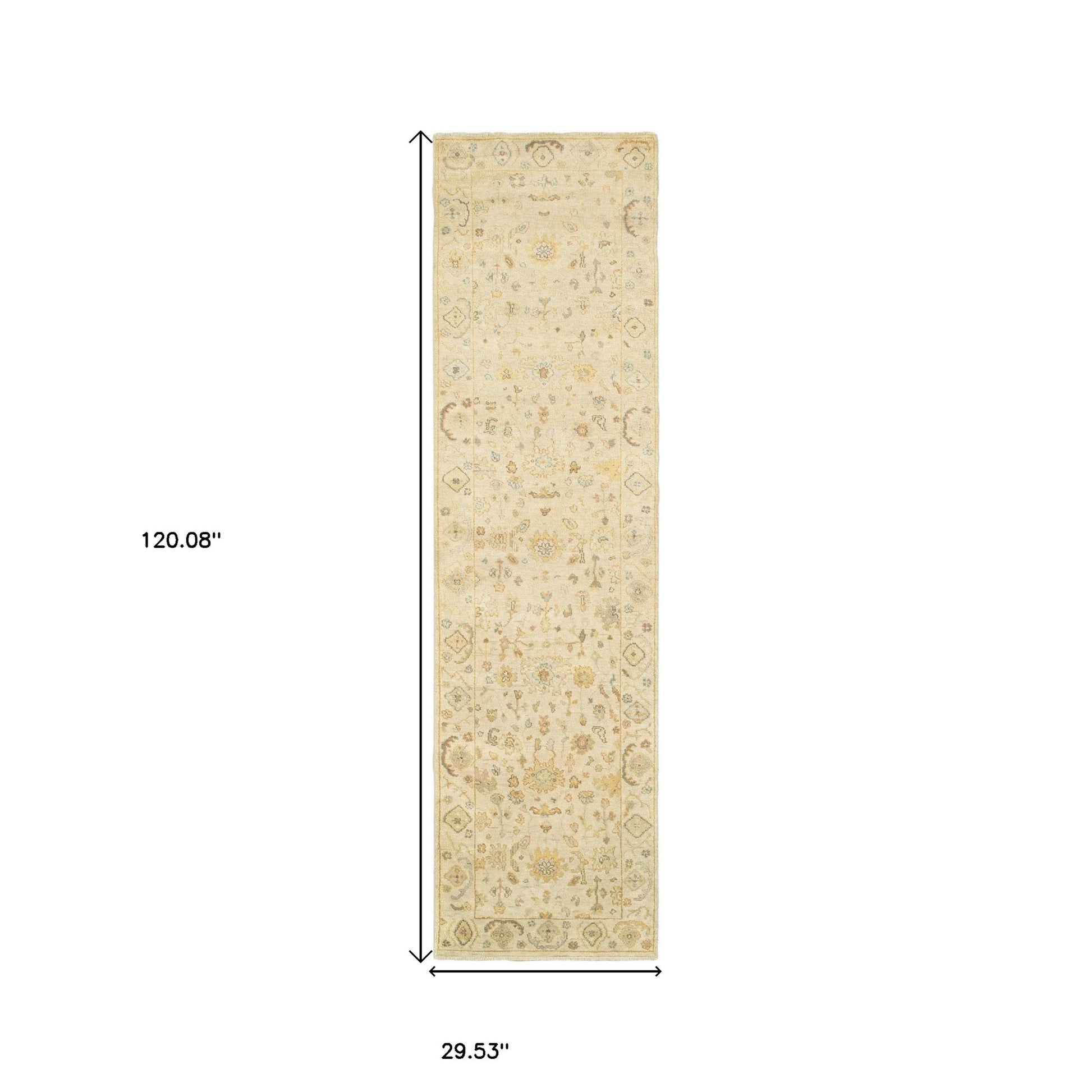 10' Beige And Gray Wool Oriental Hand Knotted Runner Rug-2