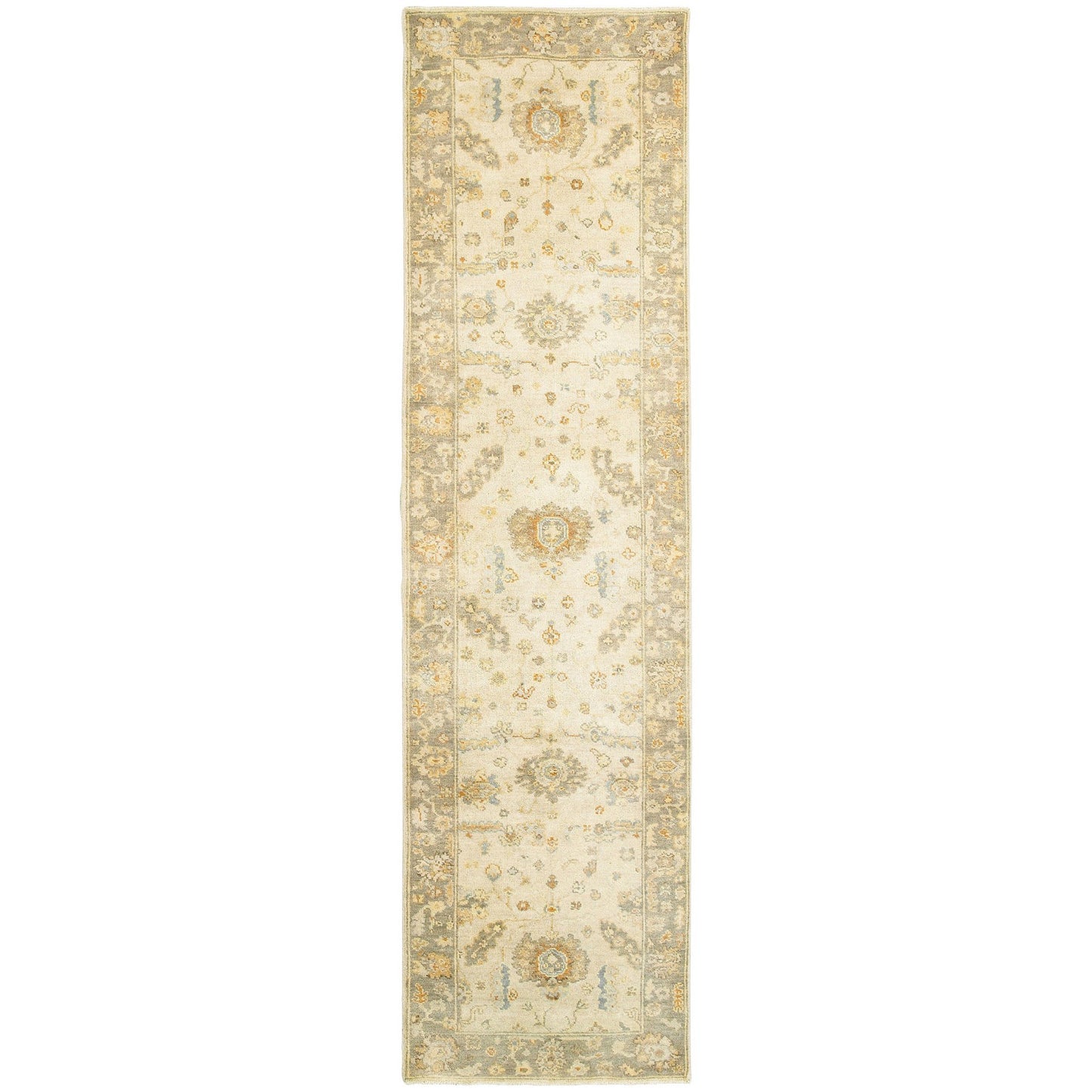 10' Beige And Gray Wool Oriental Hand Knotted Runner Rug-1