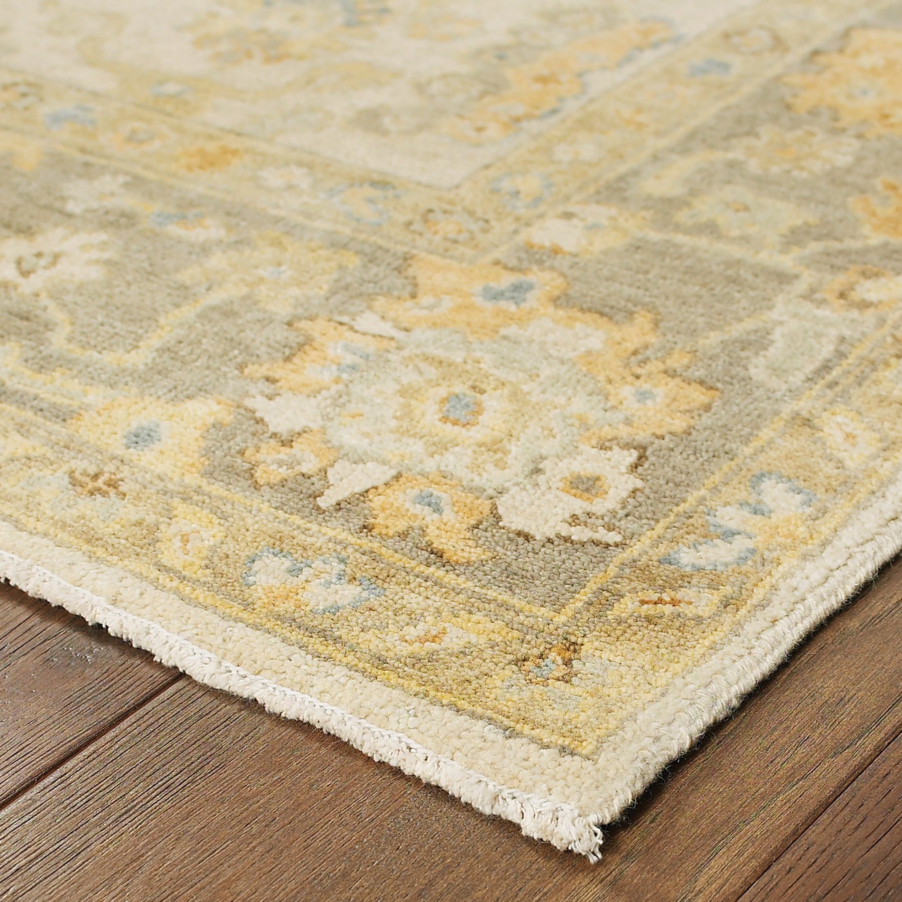 10' Beige And Gray Wool Oriental Hand Knotted Runner Rug-5
