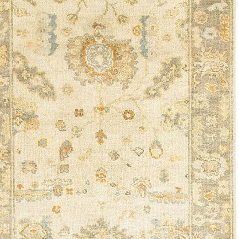 10' Beige And Gray Wool Oriental Hand Knotted Runner Rug-4