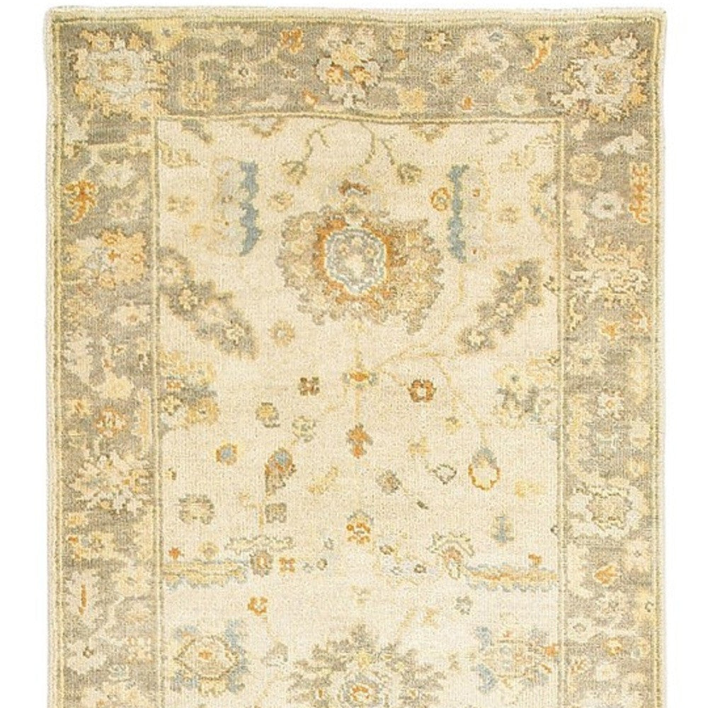 10' Beige And Gray Wool Oriental Hand Knotted Runner Rug-3