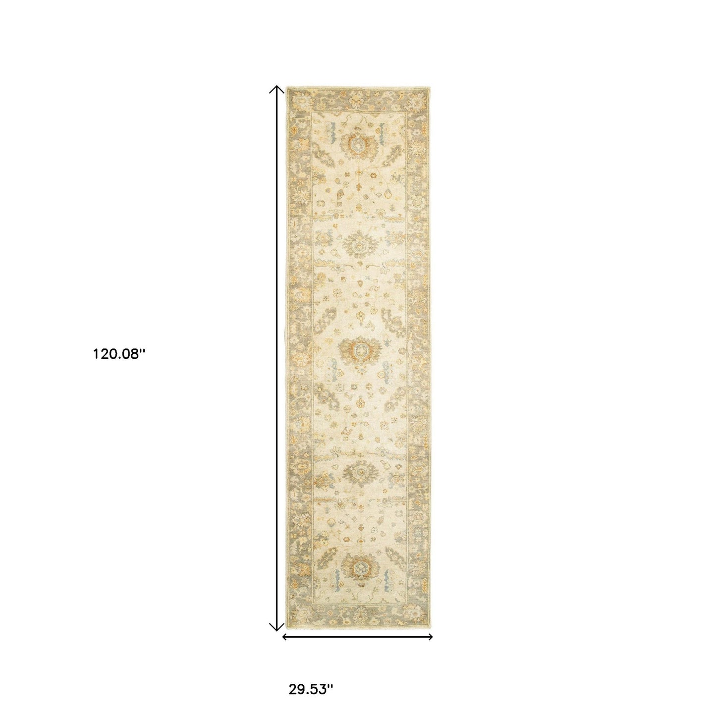 10' Beige And Gray Wool Oriental Hand Knotted Runner Rug-2