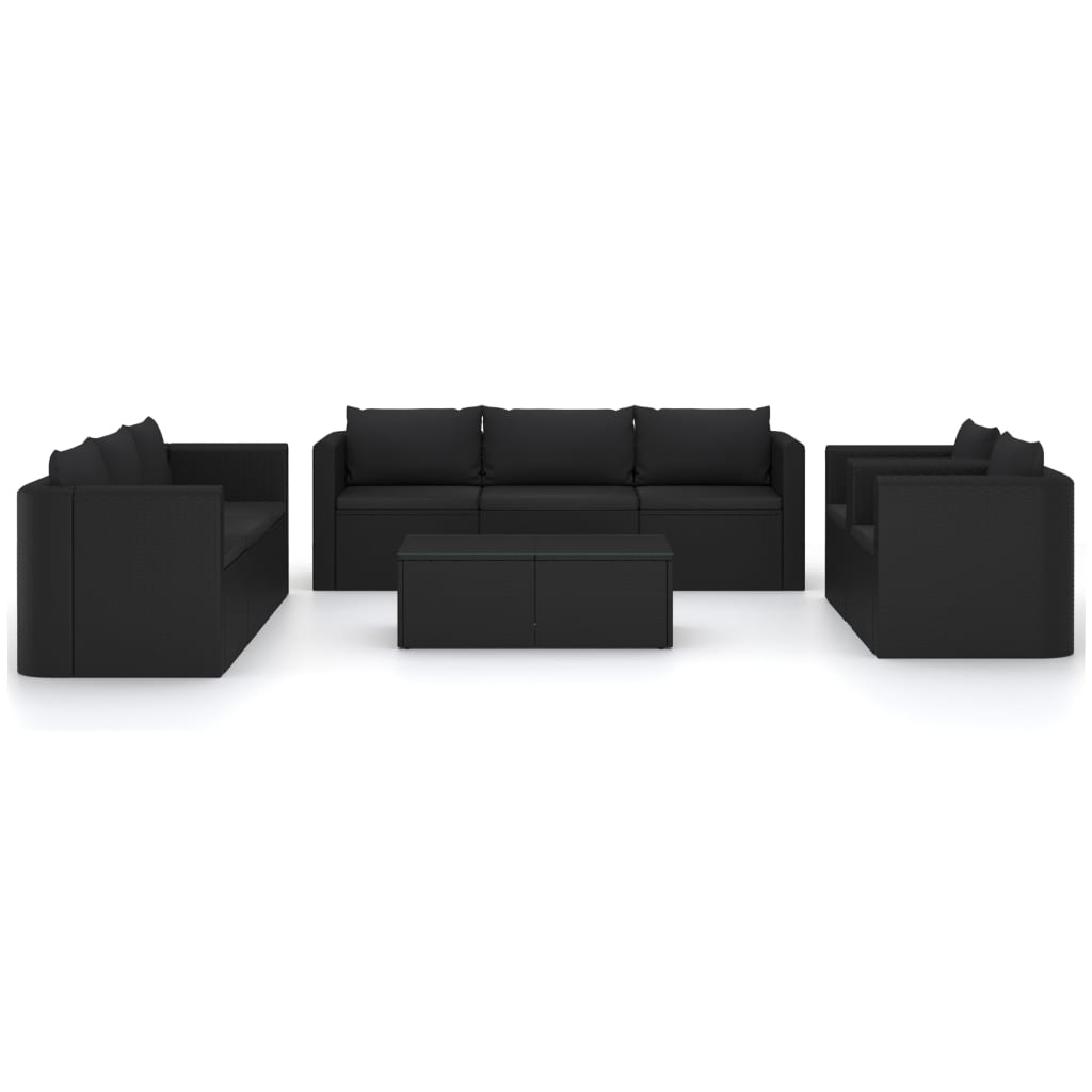 vidaXL 10 Piece Patio Lounge Set with Cushions Poly Rattan Black-2
