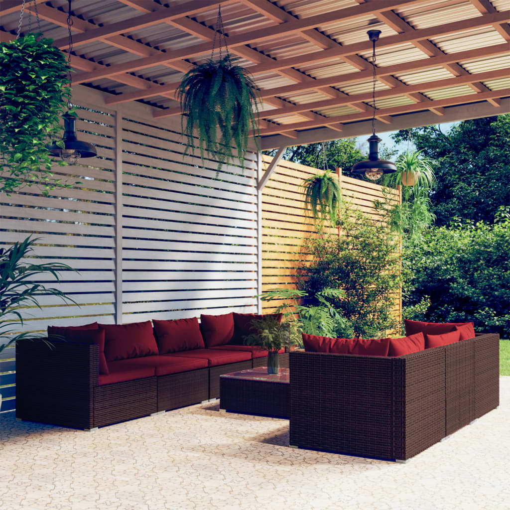 vidaXL 8 Piece Patio Lounge Set with Cushions Poly Rattan Brown-0
