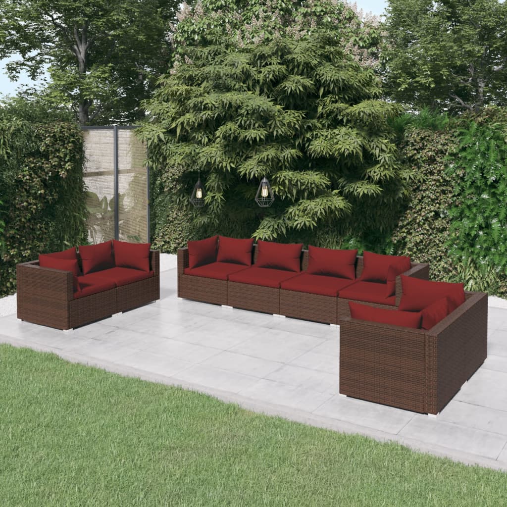 vidaXL 8 Piece Patio Lounge Set with Cushions Poly Rattan Brown-0