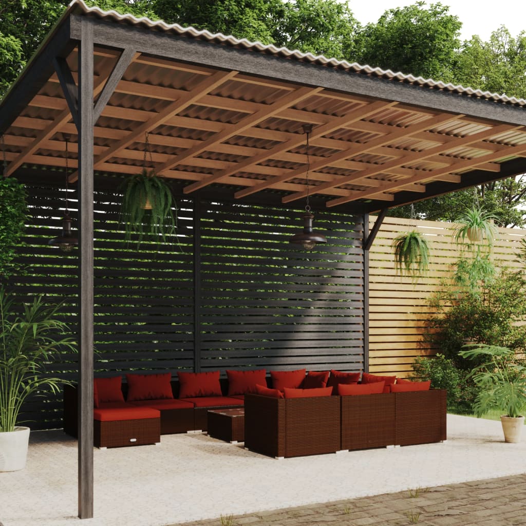 vidaXL 12 Piece Patio Lounge Set with Cushions Poly Rattan Brown-0